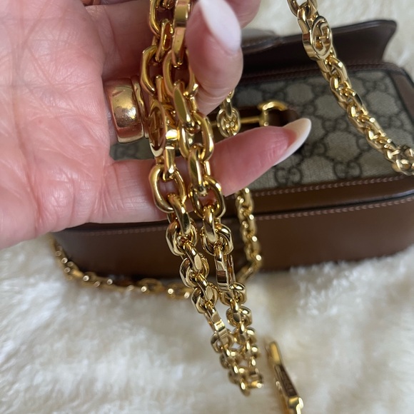 AUTHENTIC GUCCI  Horsebit 1955 leather & Coated Canvas crossbody - Picture 10 of 16